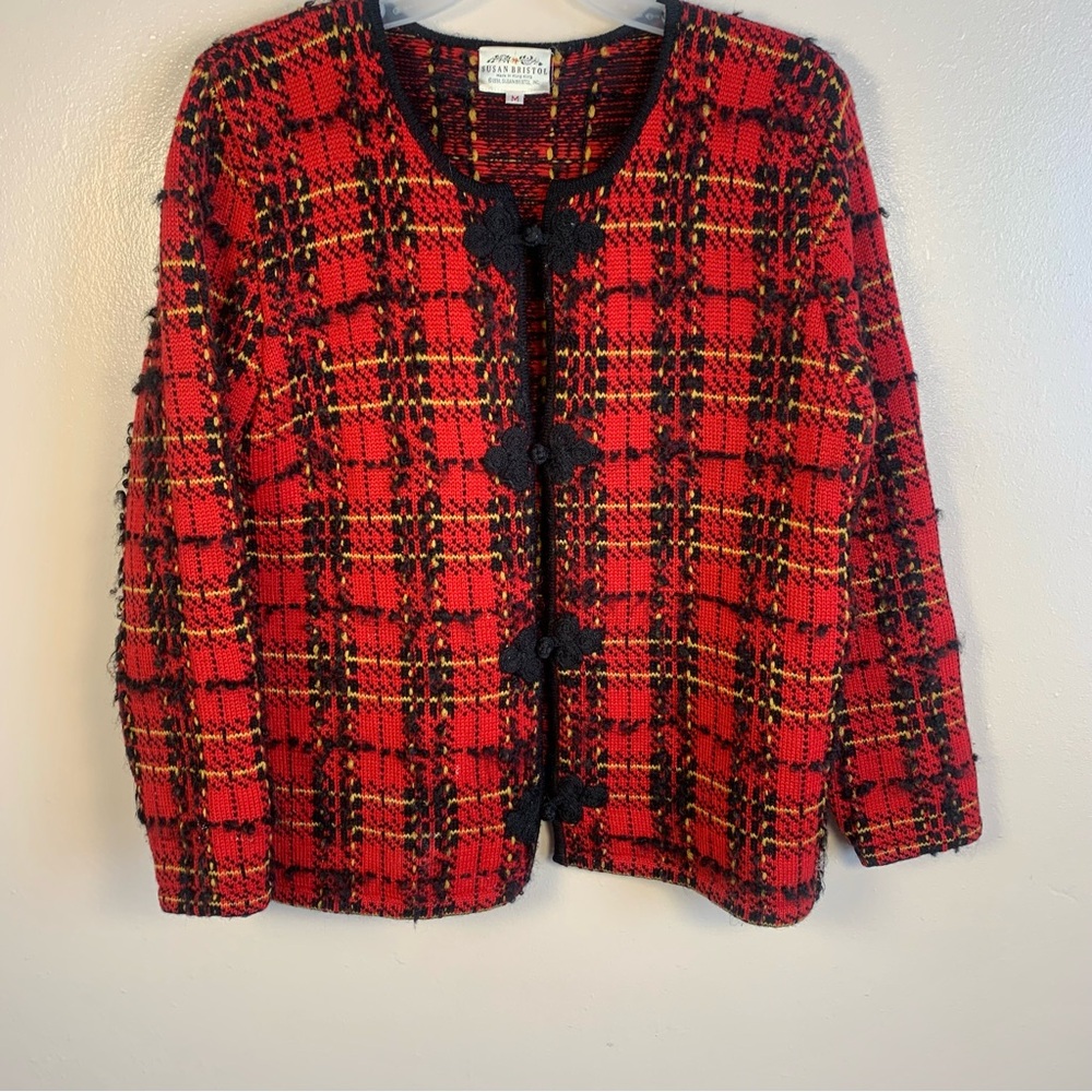 Susan Bristol VTG 90s Check Tartan plaid Cardigan Sweater